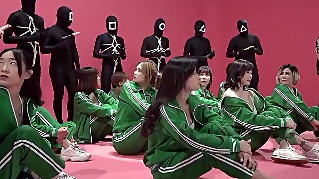 Japanese girl fucks with a security guard to gain an advantage in a squid game