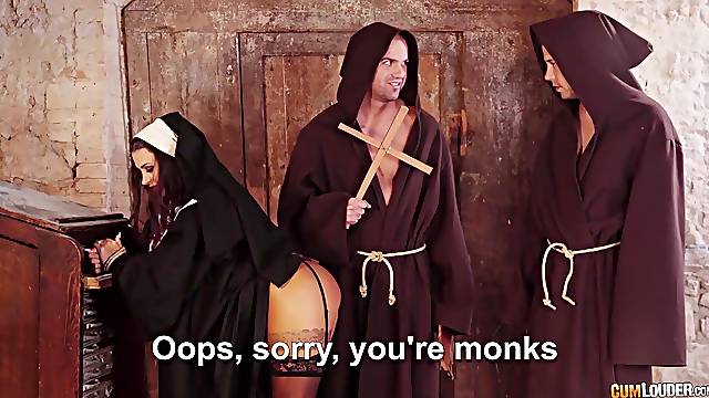 Sinful nun Susi Gala having a threesome with two monks
