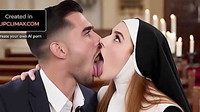 AI Gen Nasty Nun Seduces Businessman & Takes Rod Inside the Church