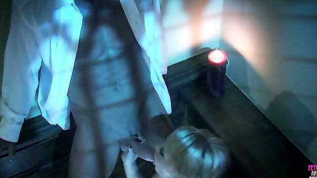 Uncle Fester Like Dude Got Lucky Banging This Blonde with Fake Tits on the Stairs
