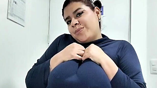 Playing with my tits at work