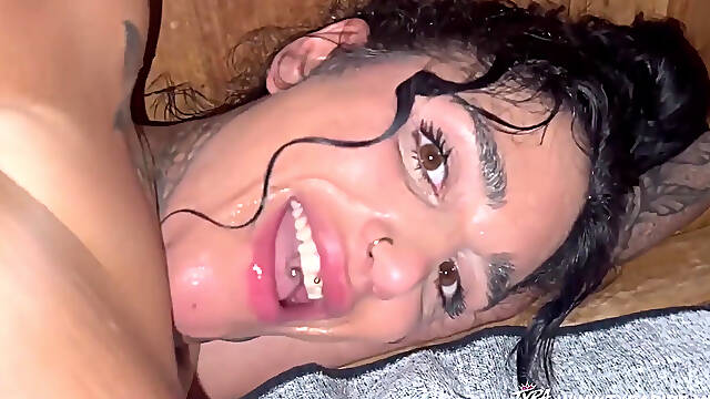 Pregnant Tattooed MILF Drains Stranger in Steamy Sauna One Night Stand