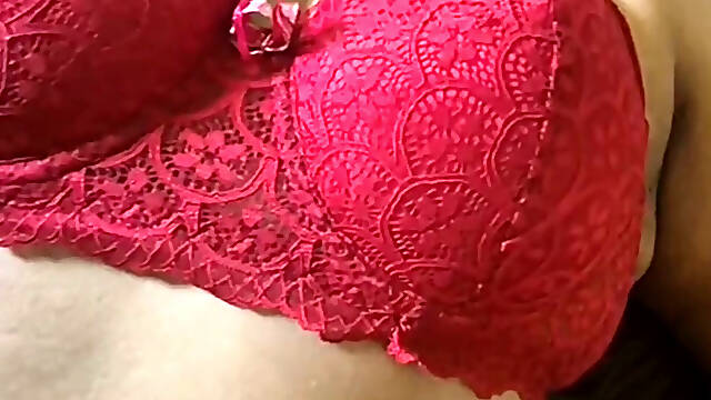 Sexy Big Breasts Desi Wife in Red Bra Creampie Fucking