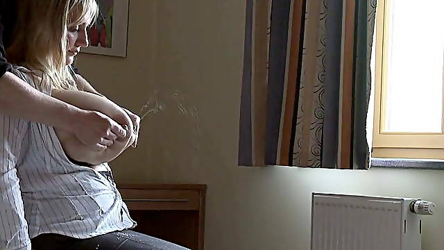 Guy milks Wendy's huge lactating tits