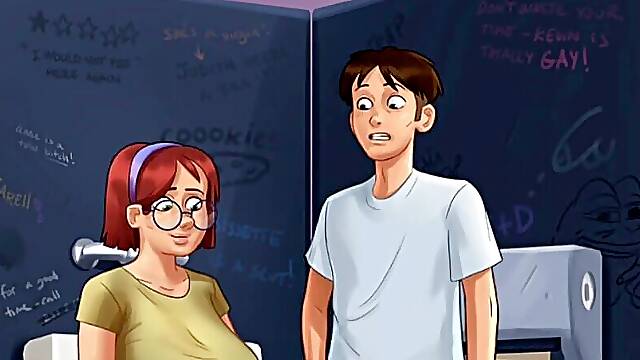 Summertime Saga Sexy Huge Tits Is Covered with a Lot of Cum Shots