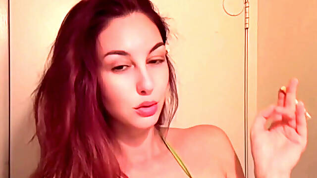 Italian Big Tits MILF Artemisia Love Hot Smoking Session in Bikini